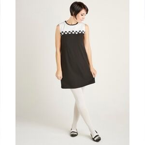 Love Her Madly "Sandy" Black and White Sleeveless Shift Dress with Check Stripe
